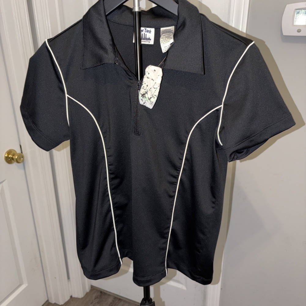 New York Laundry Athleisure Women‎ Sz Med Black NWT Performance Polo Sleek Chic